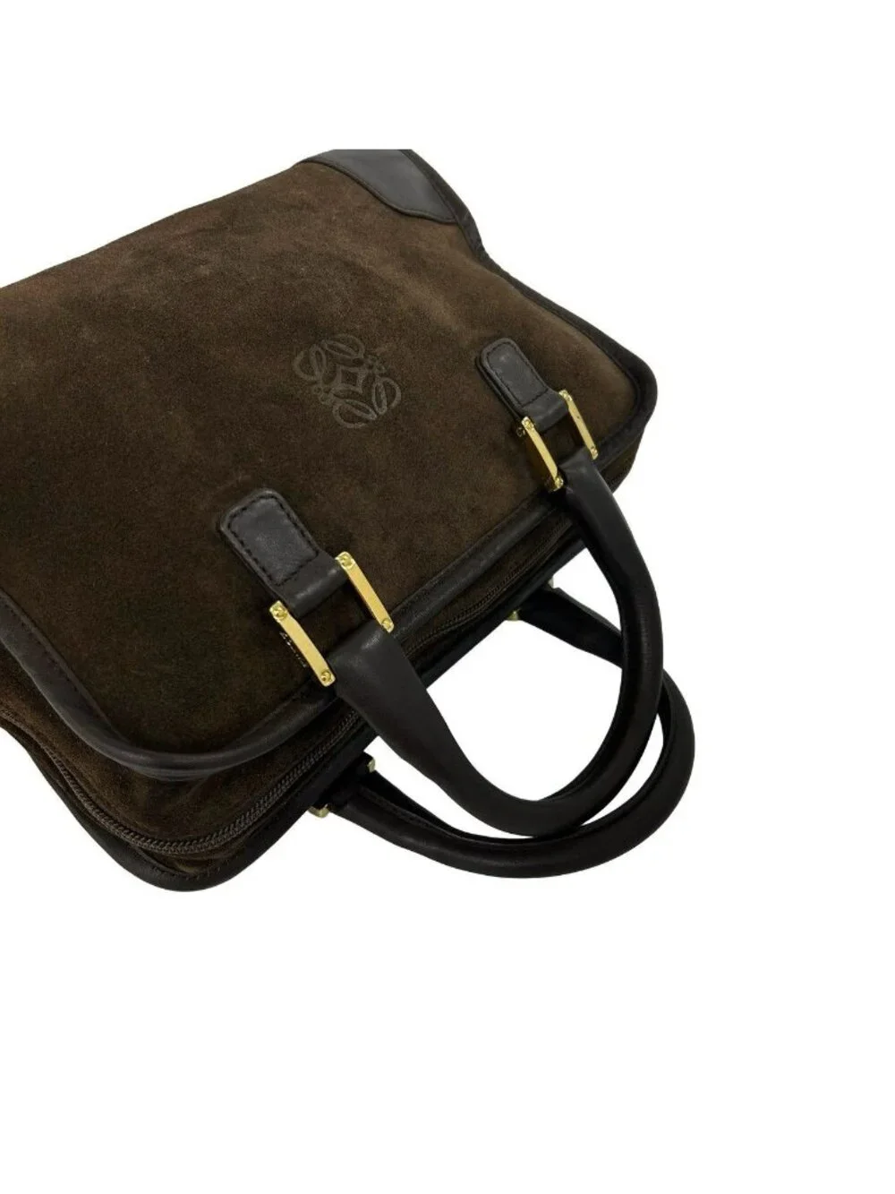 Loewe Vintage Amazona 28 Anagram Suede Leather Mini Boston Bag Brown